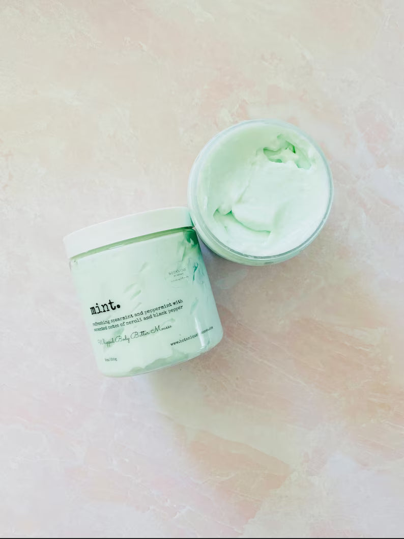 Mint Whipped Body Butter Mousse: Handmade Moisturizing Cream (8oz)