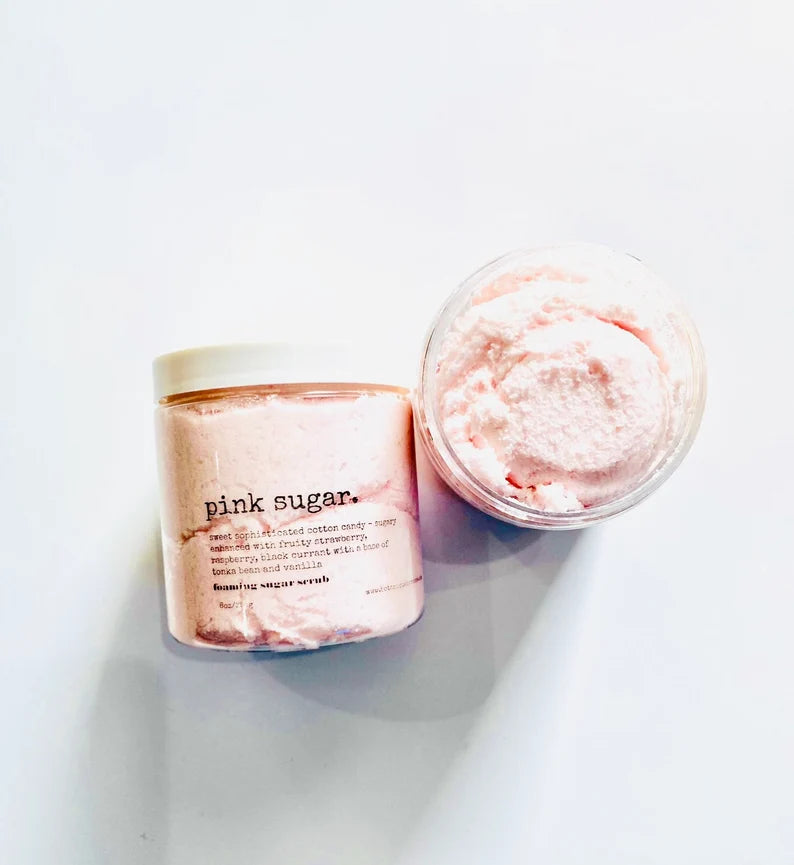 Pink Sugar Foaming Sugar Scrub, body scrubs, soap scrubs, shea butter scrub, exfoliation