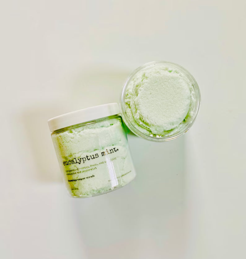 Eucalyptus Mint Foaming Sugar Scrub: Shea Butter Exfoliating Soap (8oz)