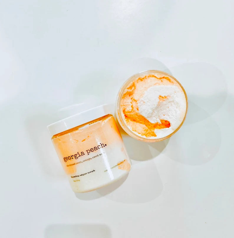Georgia Peach Foaming Sugar Scrub: Shea Butter & Coconut Oil (8oz)