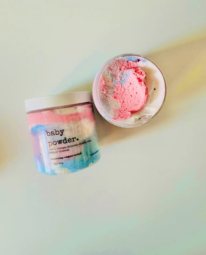 Baby Powder Foaming Sugar Scrub: 8oz Exfoliating Body Scrub
