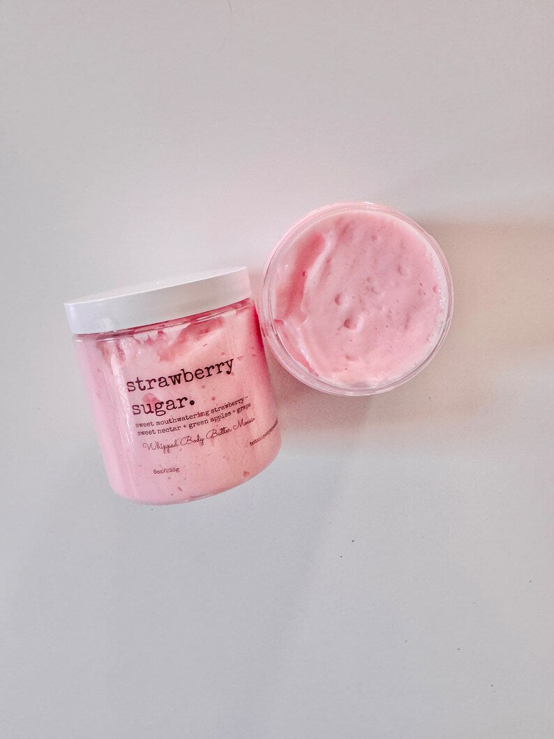 Strawberry Sugar Whipped Body Butter Mousse, thick body cream
