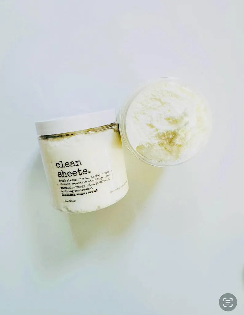 Clean Sheets Foaming Sugar Scrub: Shea Butter Coconut Oil (8oz)
