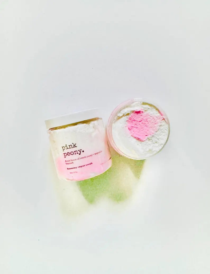 Pink Peony Foaming Sugar Scrub: Exfoliating Body Scrub (8oz)