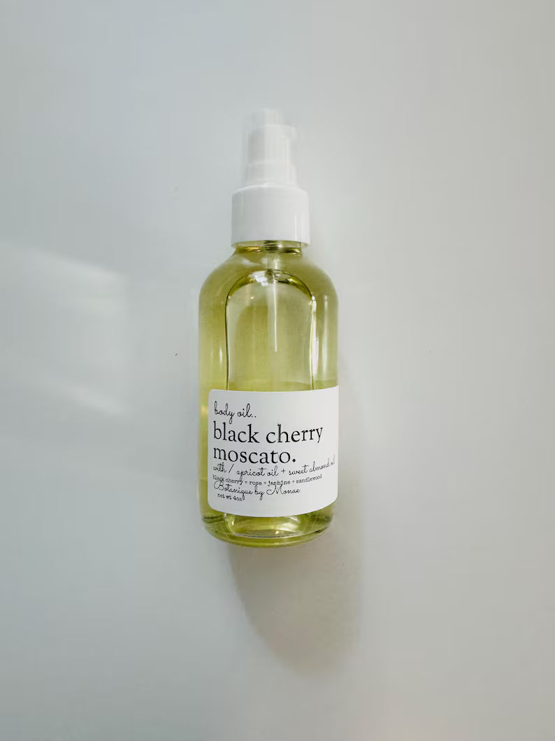 Black Cherry Moscato Body Oil: Scented Perfume Oil - 4oz Glass Bottle