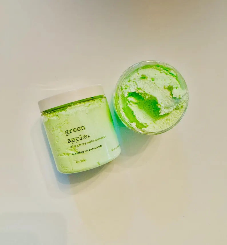 Green Apple Foaming Sugar Scrub: Shea Butter Coconut Oil, 8oz
